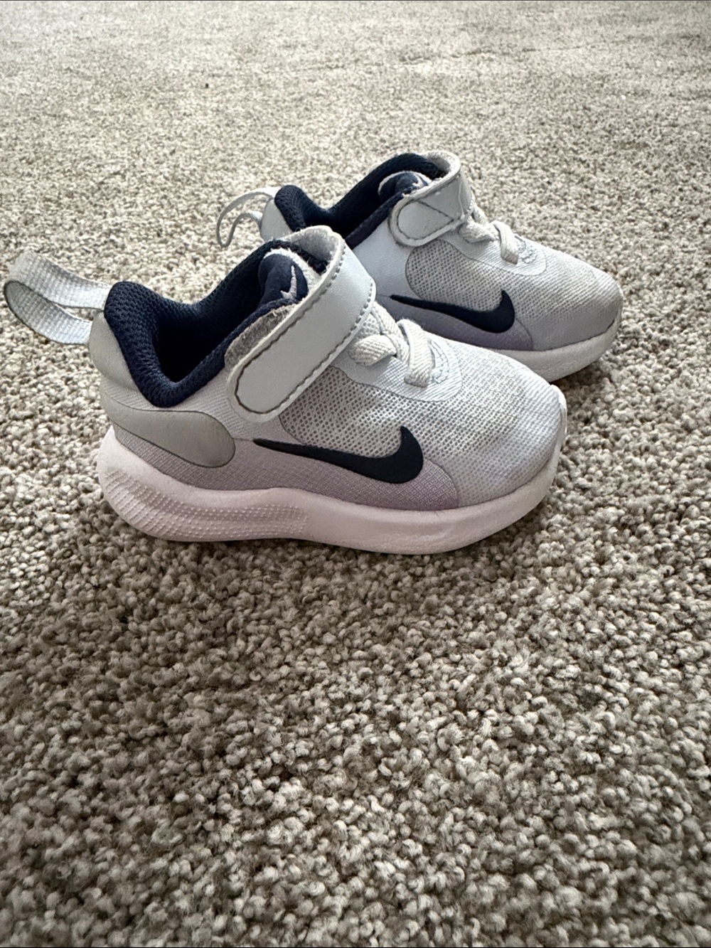 Kids White, Navy, and Purple Sneakers